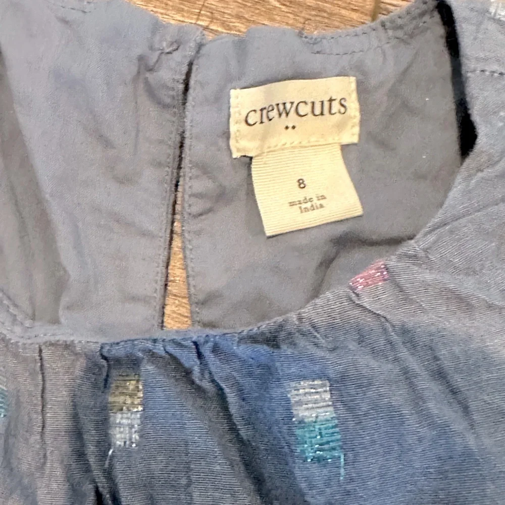 J Crew Crewcuts Girls 8 Blue Chambray Shimmer Clip Dot Dress